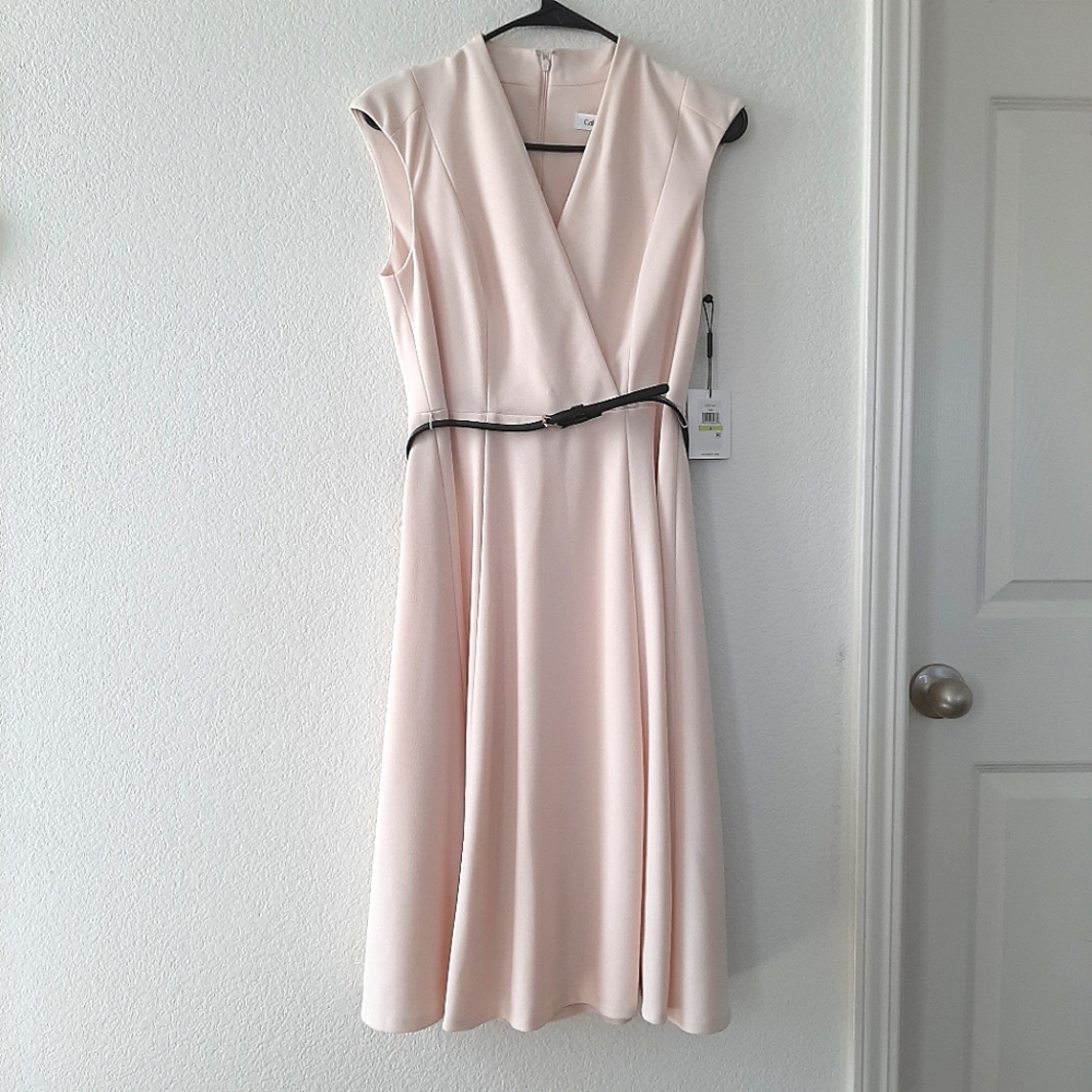 NWT Calvin Klein Sleeveless Bom Dress Belted Petal Pink Size 4